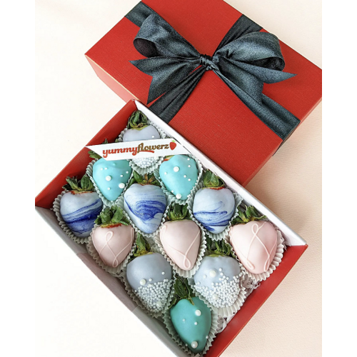 12pcs Purple Marble, Blue Pink & Purple Chocolate Strawberries Gift Box